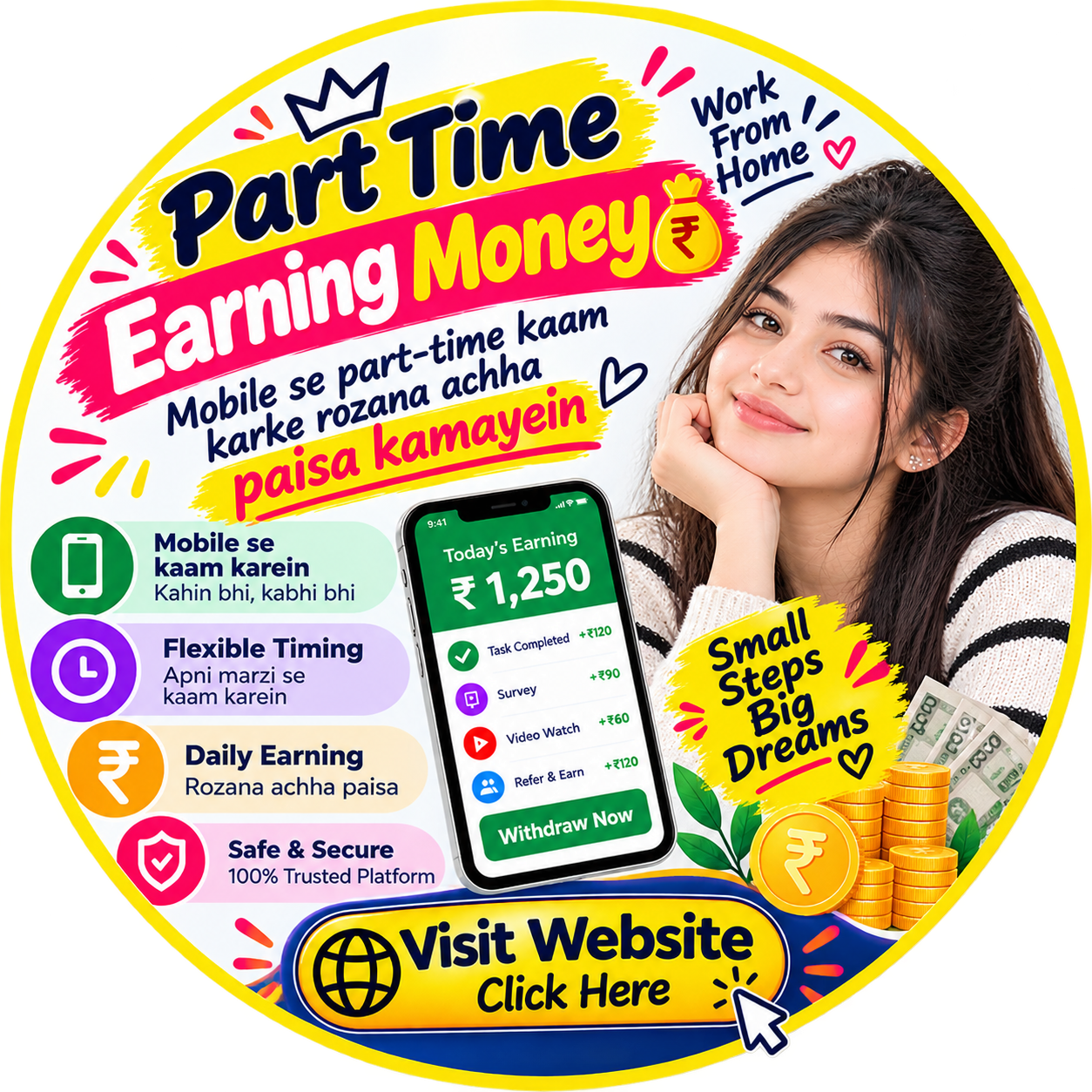 Part Time Earning App Mobile se part-time kaam karke rozana achha paisa kamayein Business Support Zone